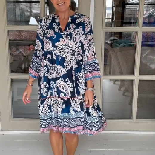 Viloura | Vestido Midi Con Cuello en V y Estampado Floral