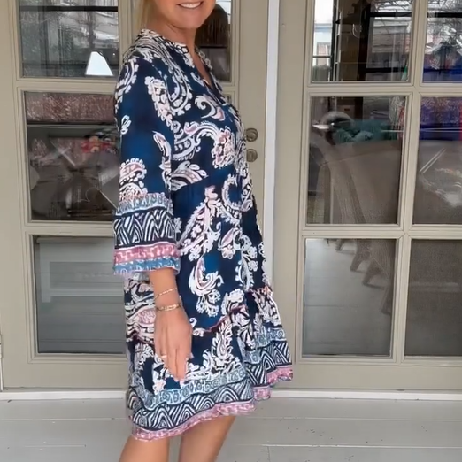Viloura | Vestido Midi Con Cuello en V y Estampado Floral