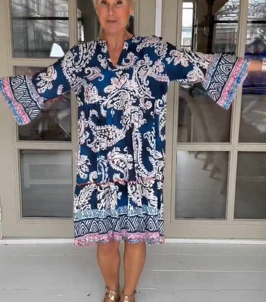 Viloura | Vestido Midi Con Cuello en V y Estampado Floral