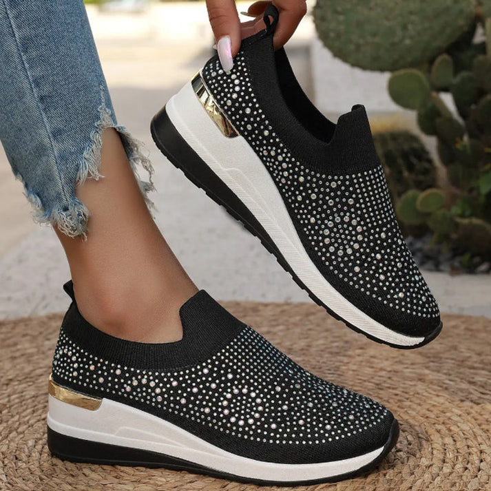 Haylay - Zapatillas Con Cuña y Pedrería Sin Cordones