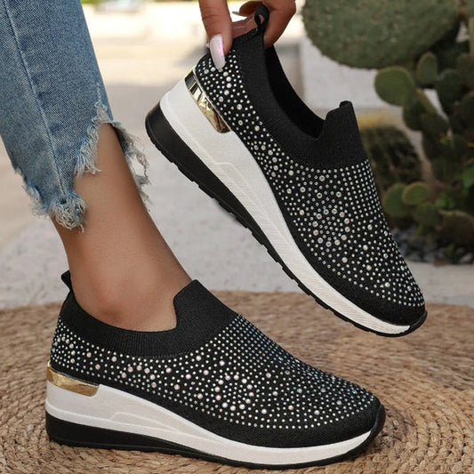 Haylay - Zapatillas Con Cuña y Pedrería Sin Cordones