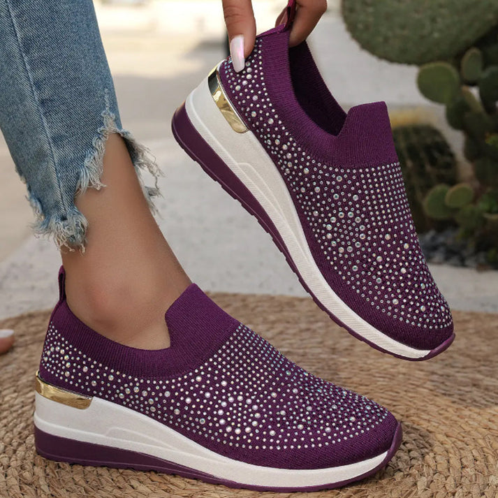 Haylay - Zapatillas Con Cuña y Pedrería Sin Cordones