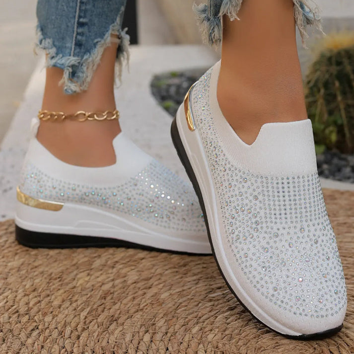 Haylay - Zapatillas Con Cuña y Pedrería Sin Cordones