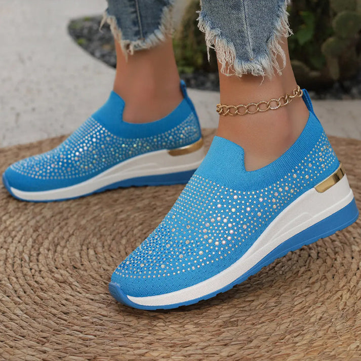 Haylay - Zapatillas Con Cuña y Pedrería Sin Cordones