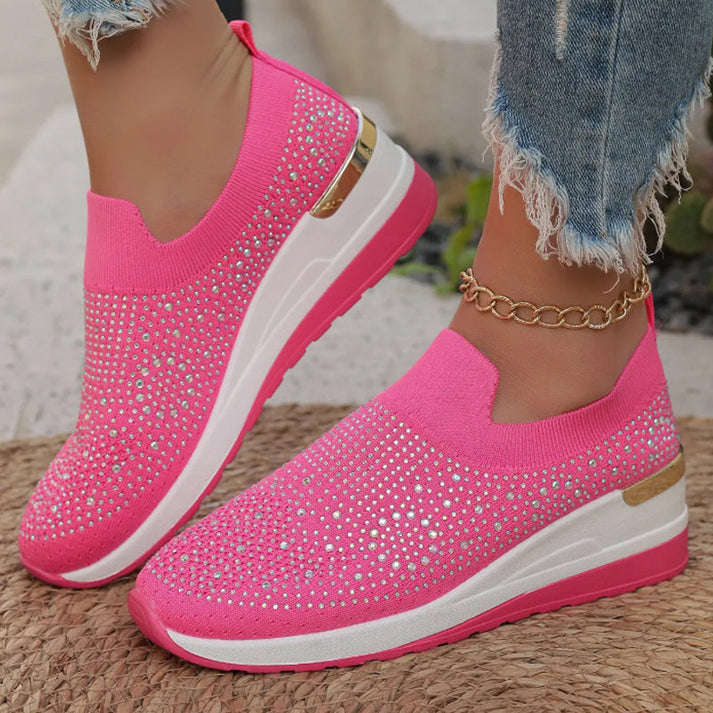 Haylay - Zapatillas Con Cuña y Pedrería Sin Cordones