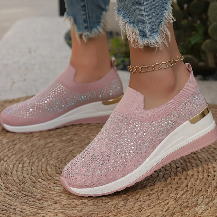 Haylay - Zapatillas Con Cuña y Pedrería Sin Cordones