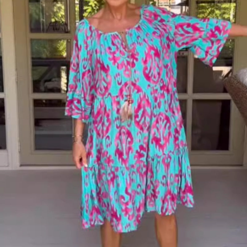 Toula | Vestido Midi Con Estampado Floral y Corte Holgado
