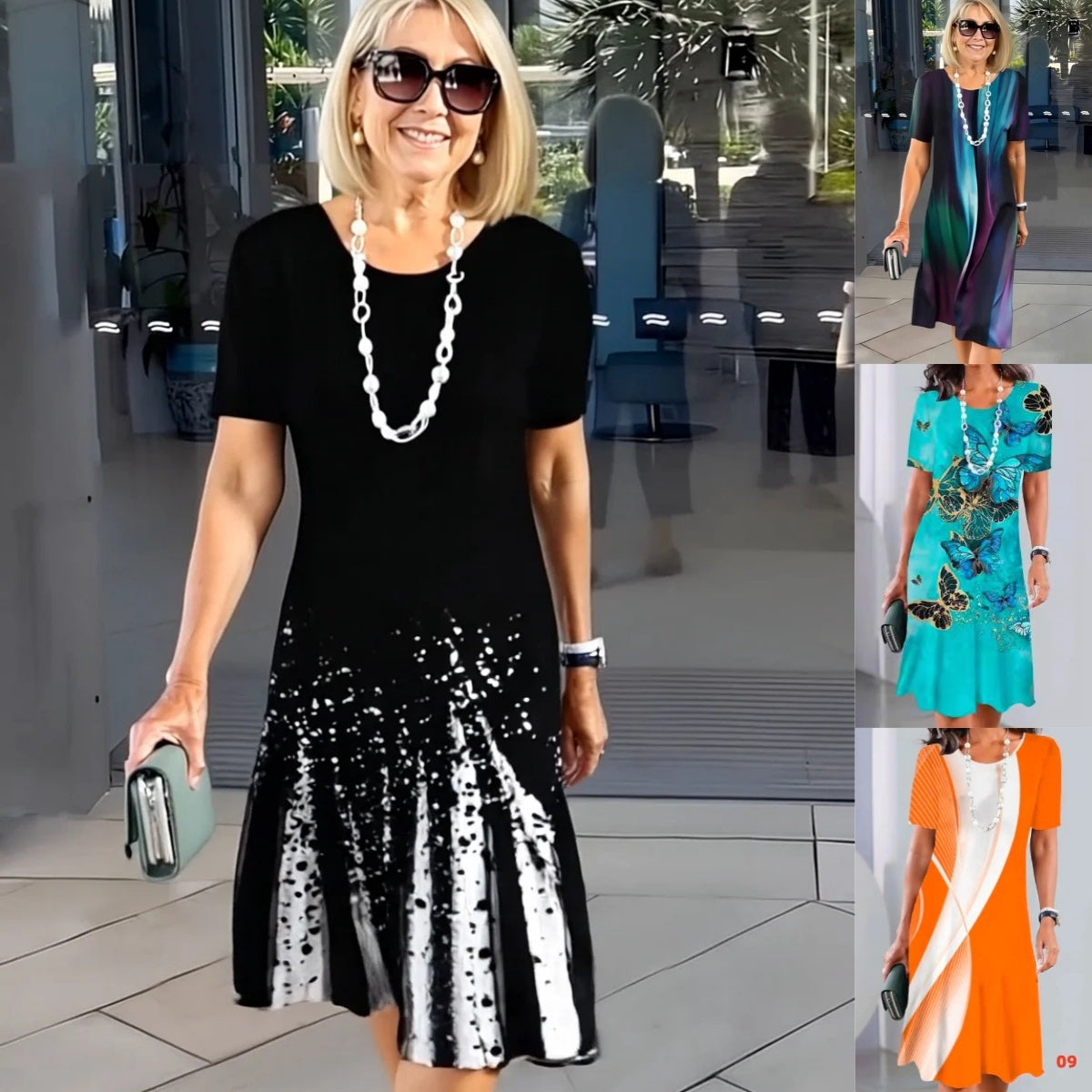 Lourah | Vestido midi de Manga Corta con Estampado de Mariposas