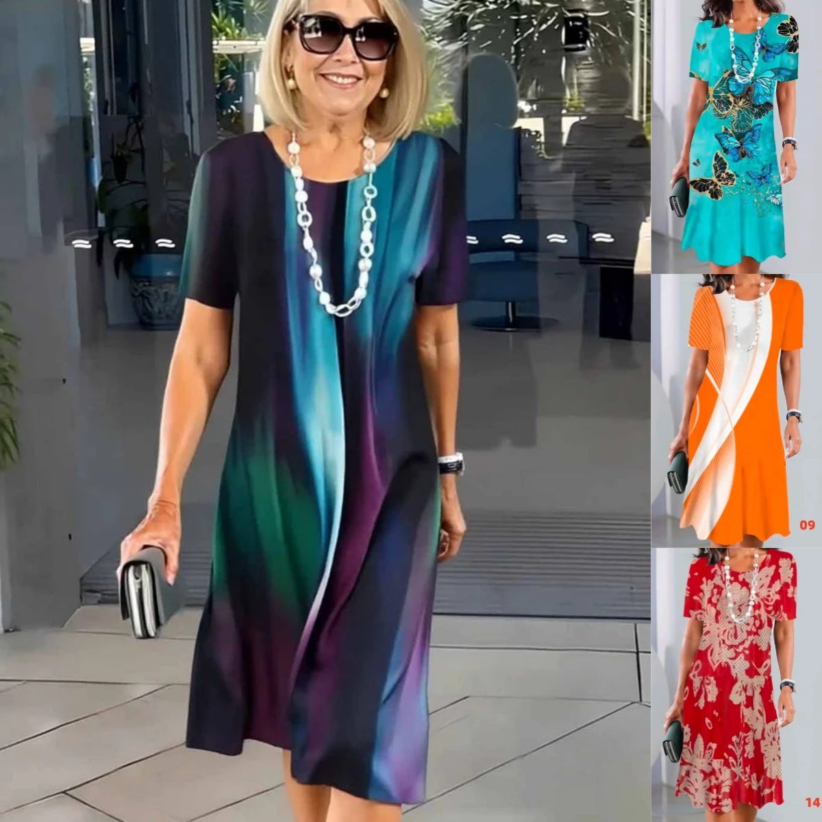 Lourah | Vestido midi de Manga Corta con Estampado de Mariposas