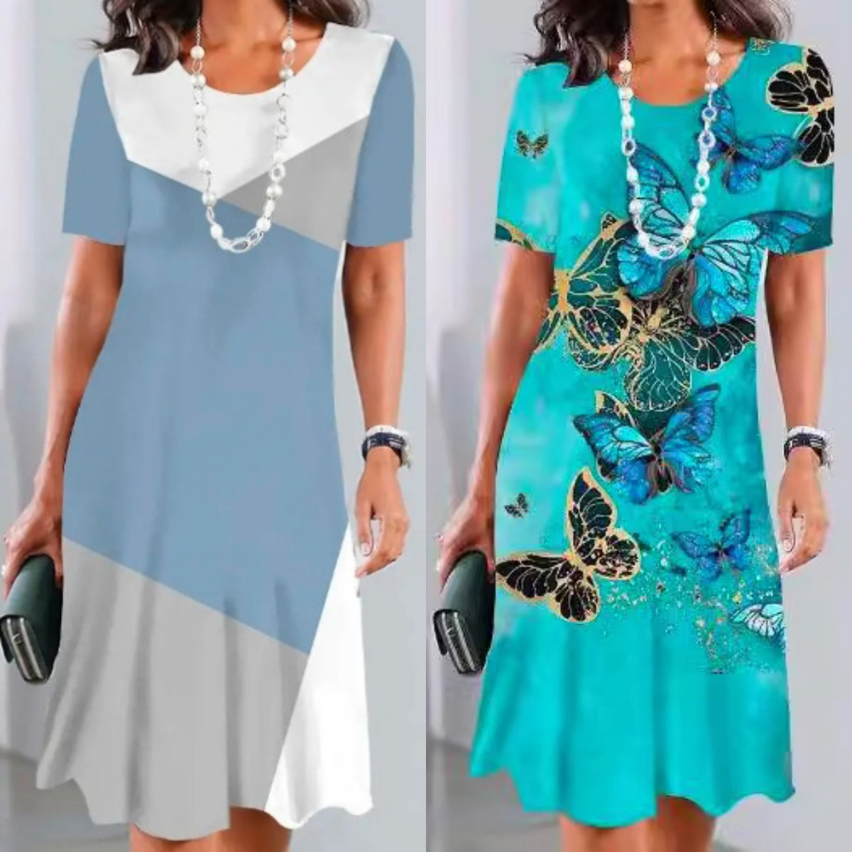 Lourah | Vestido midi de Manga Corta con Estampado de Mariposas
