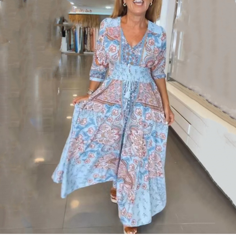 Aliye | Vestido Largo Con Cuello en V Y Estampado Boho De Paisley