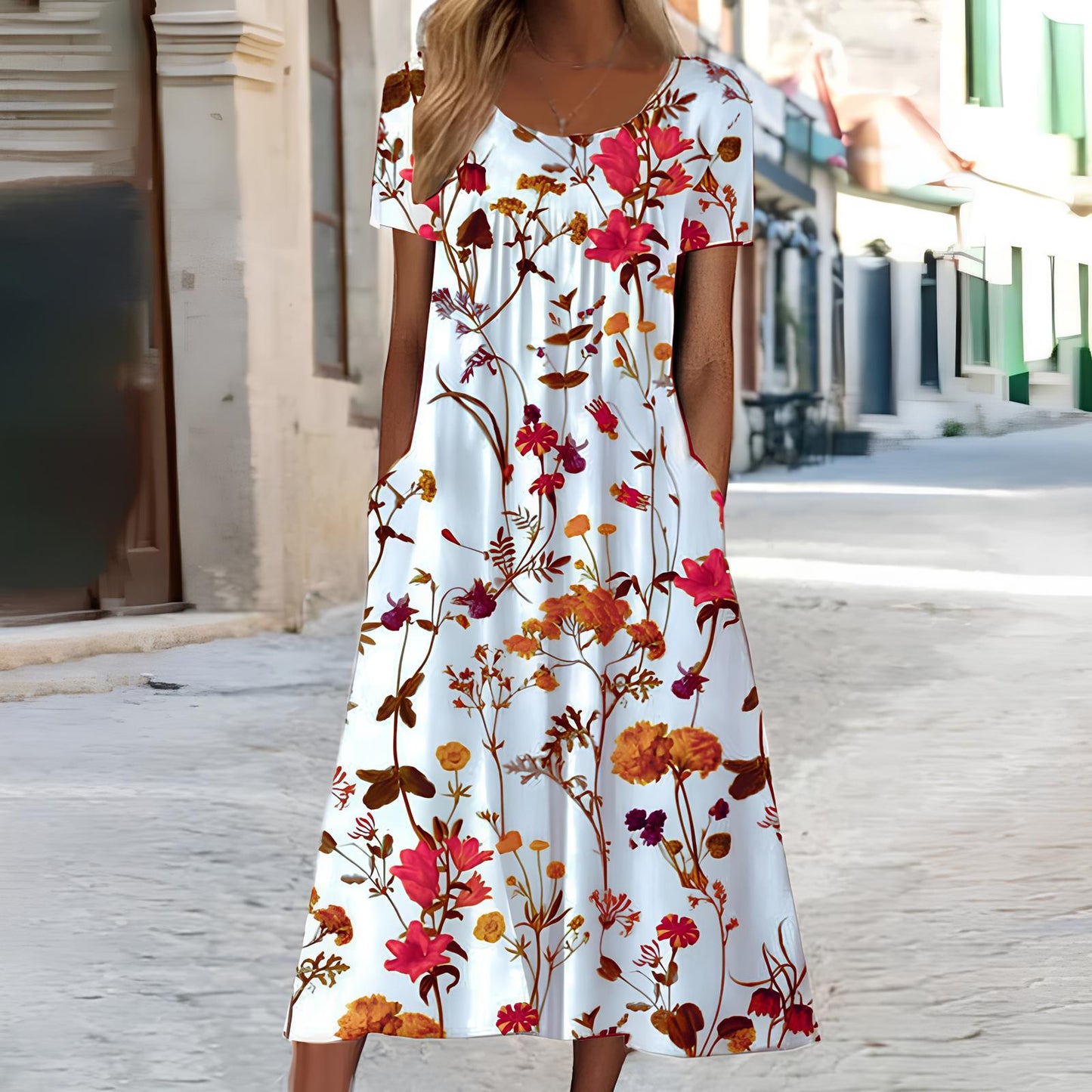 Ndatipo | Vestido midi de Manga corta con Estampado Floral