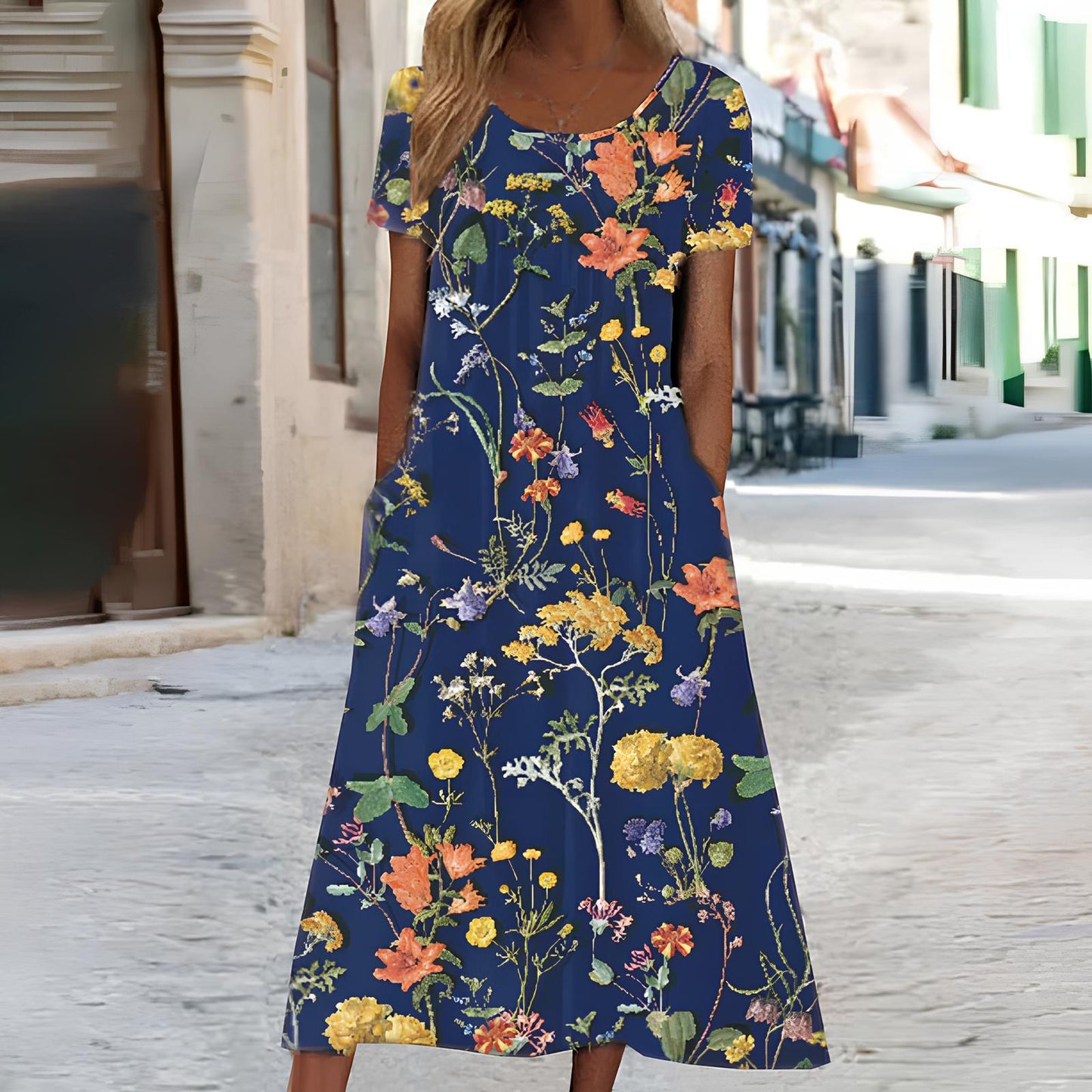 Ndatipo | Vestido midi de Manga corta con Estampado Floral