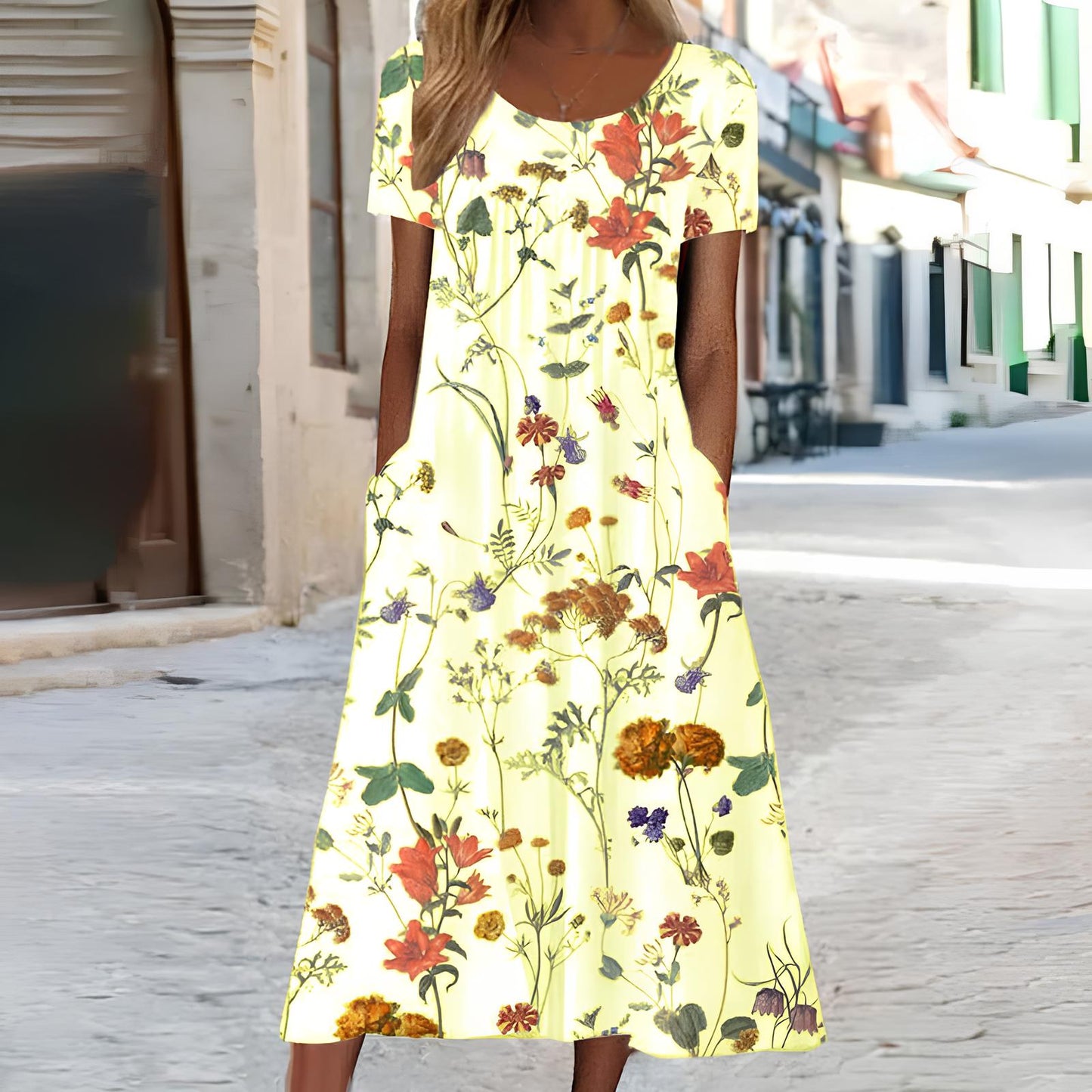 Ndatipo | Vestido midi de Manga corta con Estampado Floral