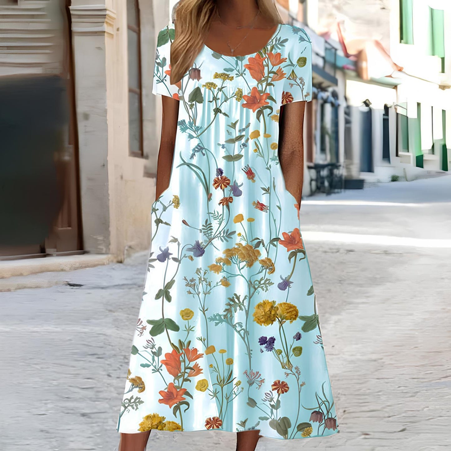 Ndatipo | Vestido midi de Manga corta con Estampado Floral