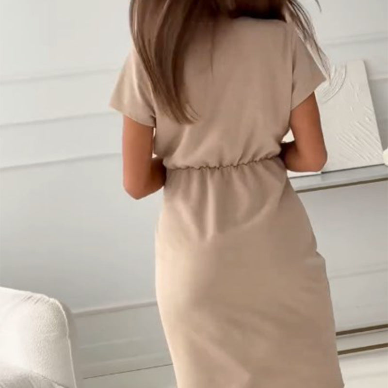 Jaclyn | Vestido de Manga Corta Con Cuello en V y Cinturón