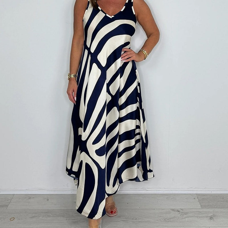 Rodica | Vestido Maxi Sin Mangas Estampado Abstracto