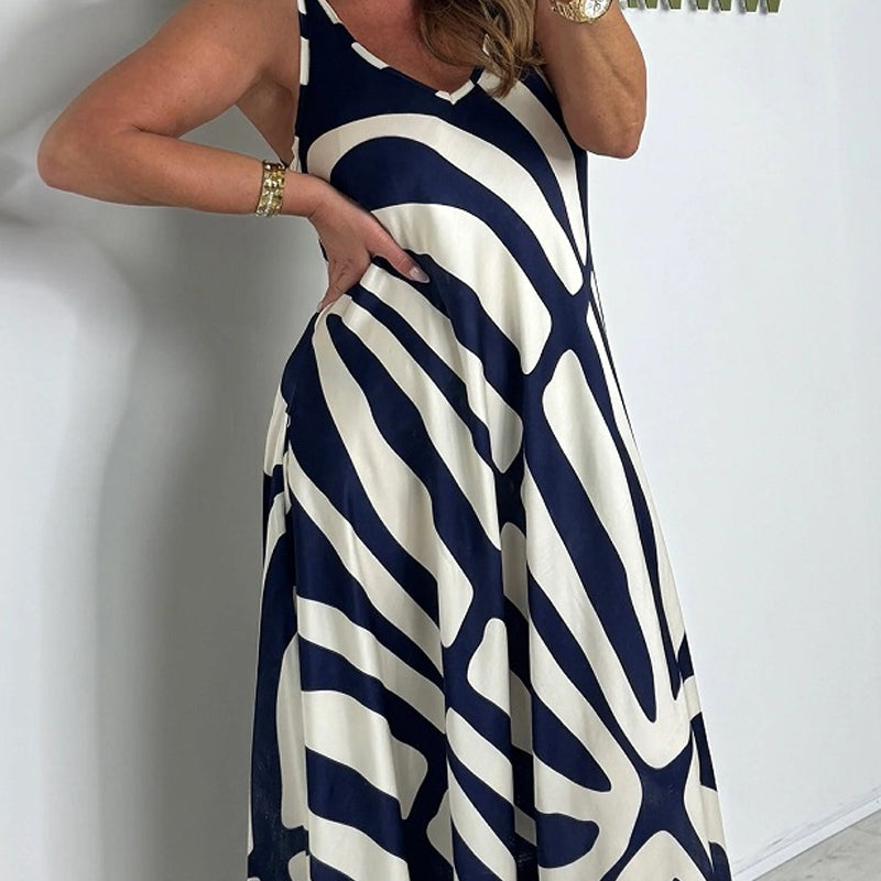 Rodica | Vestido Maxi Sin Mangas Estampado Abstracto