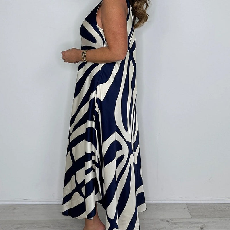 Rodica | Vestido Maxi Sin Mangas Estampado Abstracto