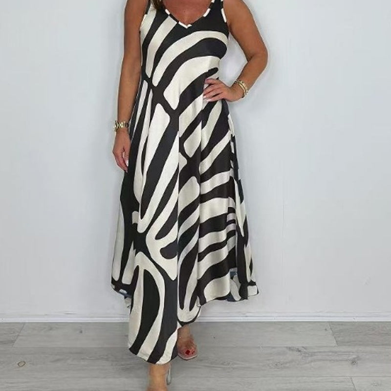 Rodica | Vestido Maxi Sin Mangas Estampado Abstracto