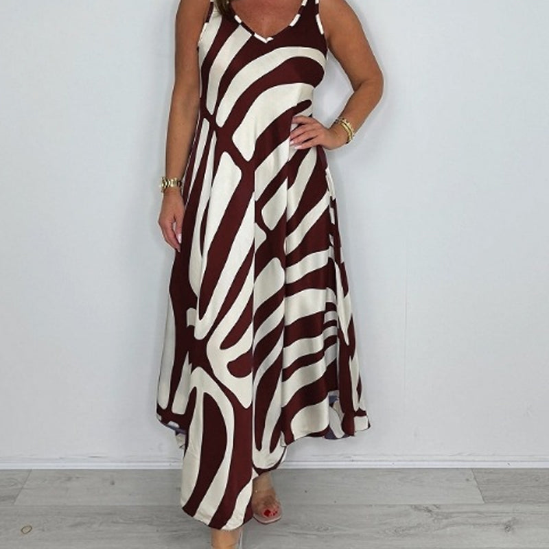 Rodica | Vestido Maxi Sin Mangas Estampado Abstracto