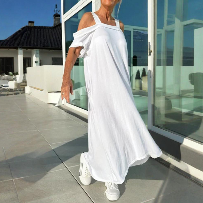 Mariyana | Vestido Largo Holgado Con Hombros al Aire