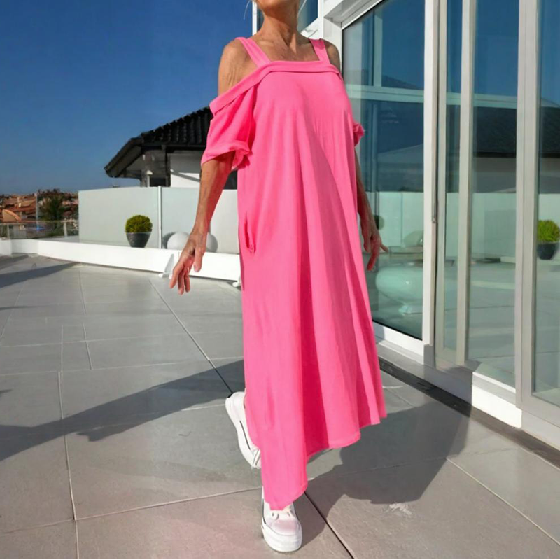 Mariyana | Vestido Largo Holgado Con Hombros al Aire