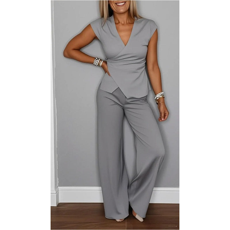 Angeliki | Conjunto De Dos Piezas Con Cuello en V Y Pantalones De Pierna Ancha