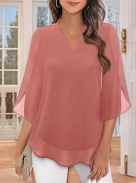 Styliani | Blusa Chiffon Cuello V Suelto