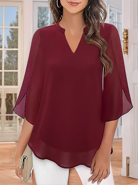Styliani | Blusa Chiffon Cuello V Suelto