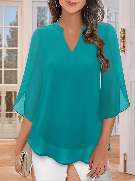 Styliani | Blusa Chiffon Cuello V Suelto