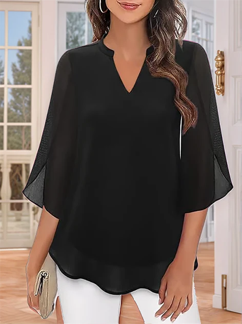 Styliani | Blusa Chiffon Cuello V Suelto