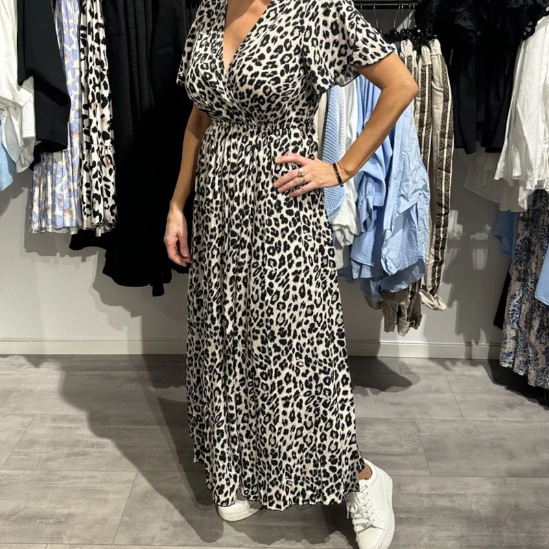 Sirina | Vestido Maxi Estampado Leopardo Escote V