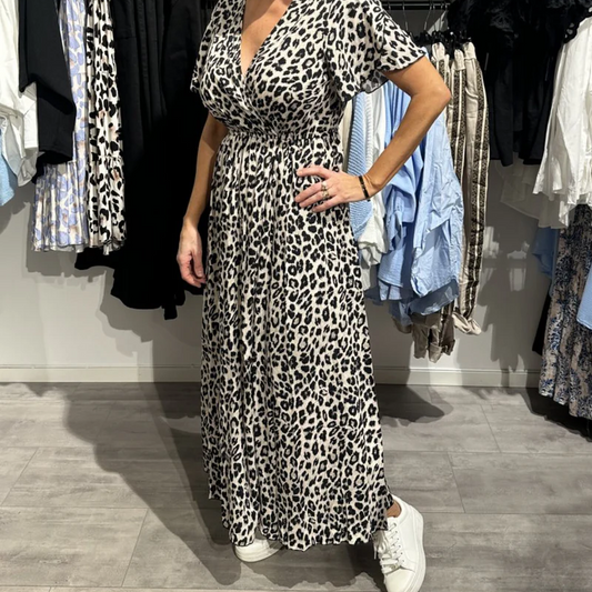 Sirina | Vestido Maxi Estampado Leopardo Escote V