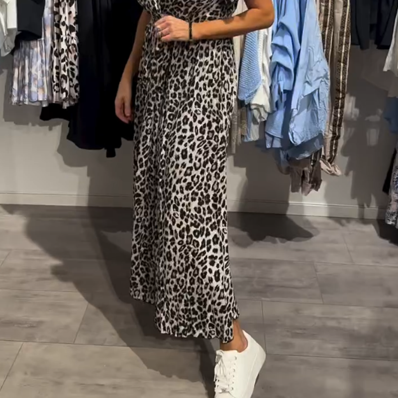 Sirina | Vestido Maxi Estampado Leopardo Escote V