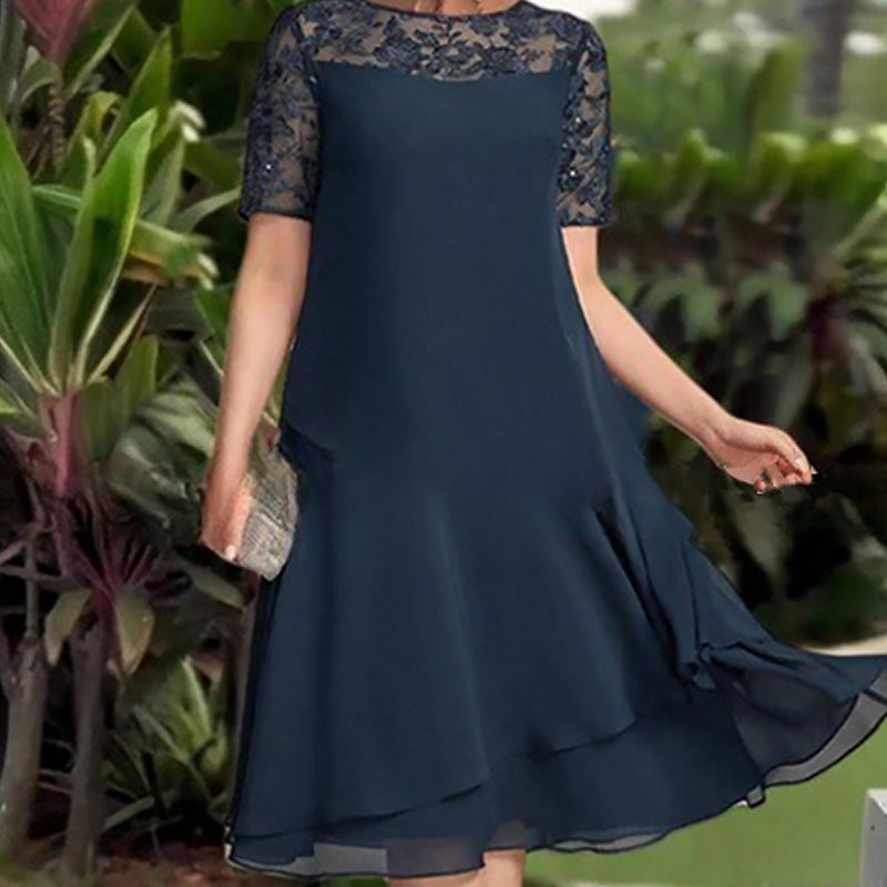 Relasha - Vestido Midi Con Mangas de Encaje en Capas