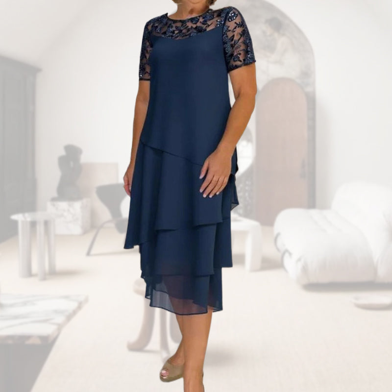 Relasha - Vestido Midi Con Mangas de Encaje en Capas
