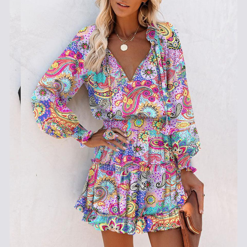Sissel - Minivestido Floral Con Cuello en V y Volantes