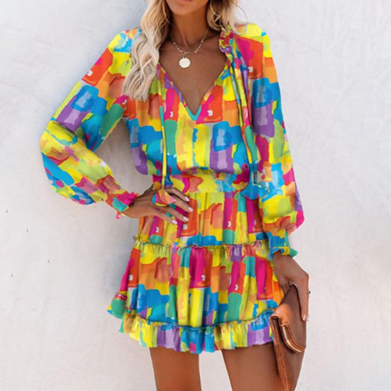 Sissel - Minivestido Floral Con Cuello en V y Volantes