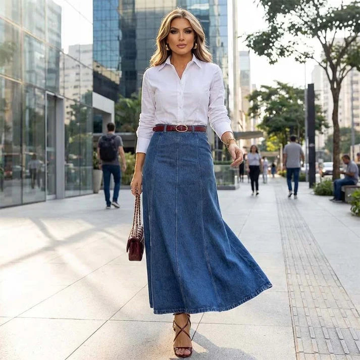 Bimansa | Falda Midi Denim Cintura Alta Línea A