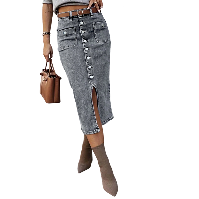 Ralisia | Falda Midi Denim Con Botones Frontales