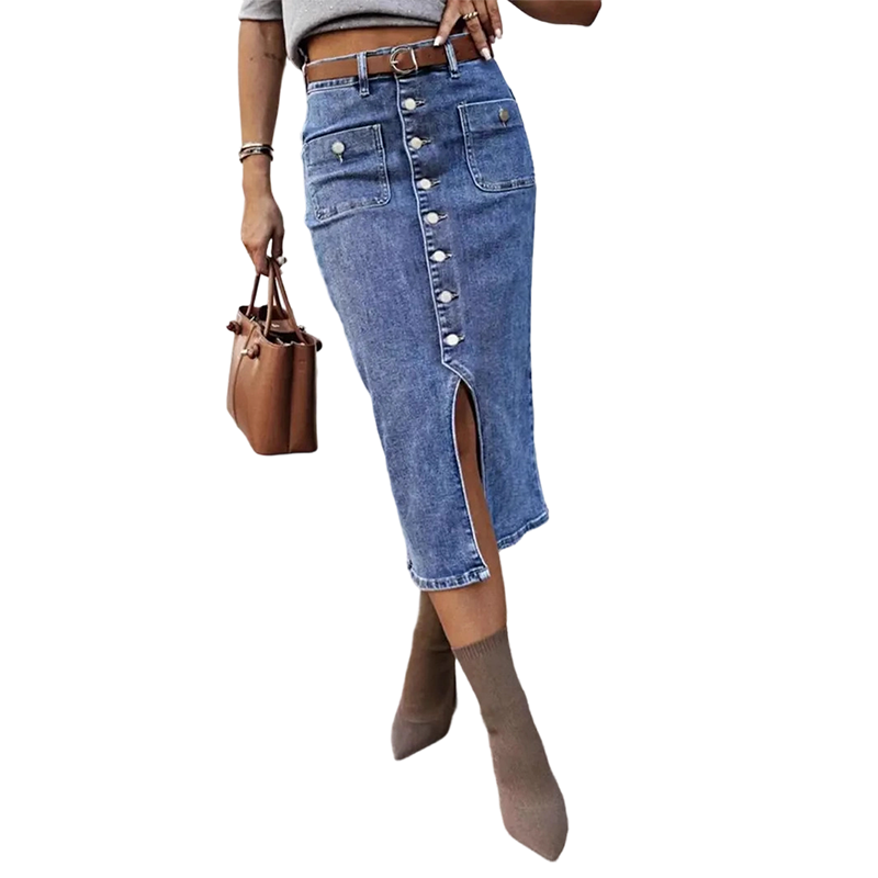 Ralisia | Falda Midi Denim Con Botones Frontales