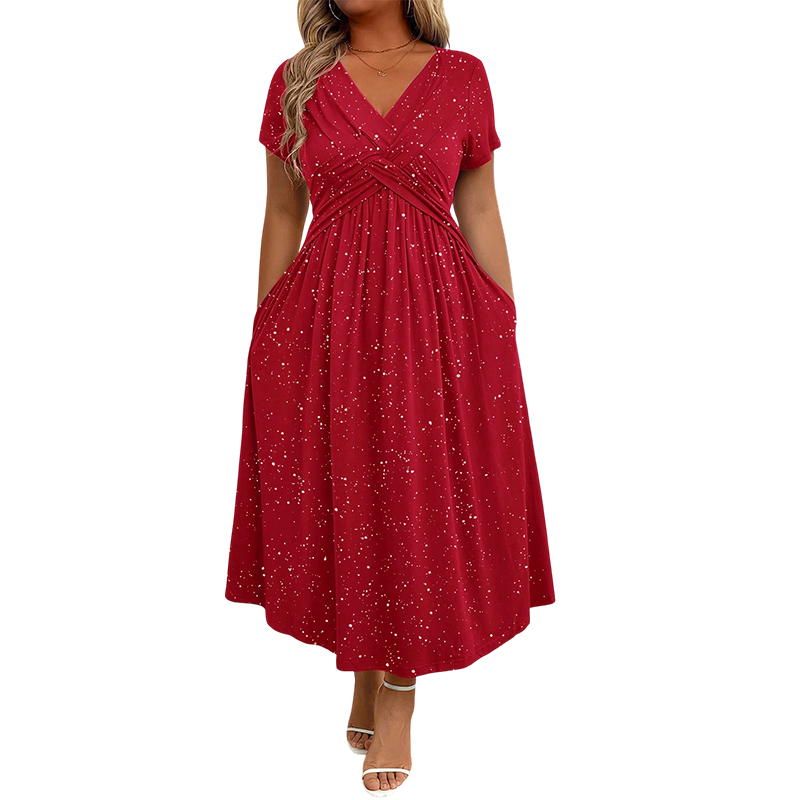 Sylinaa | Vestido Midi Cuello V Cintura Fruncida