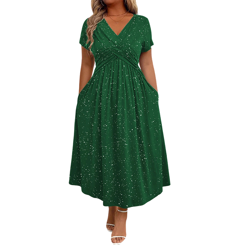 Sylinaa | Vestido Midi Cuello V Cintura Fruncida