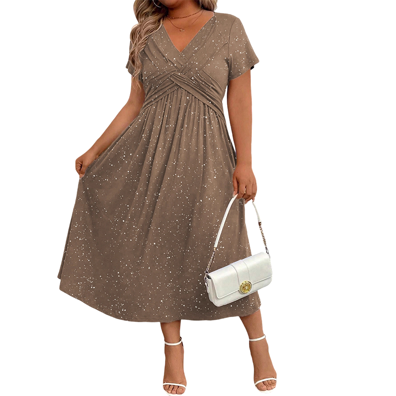 Sylinaa | Vestido Midi Cuello V Cintura Fruncida