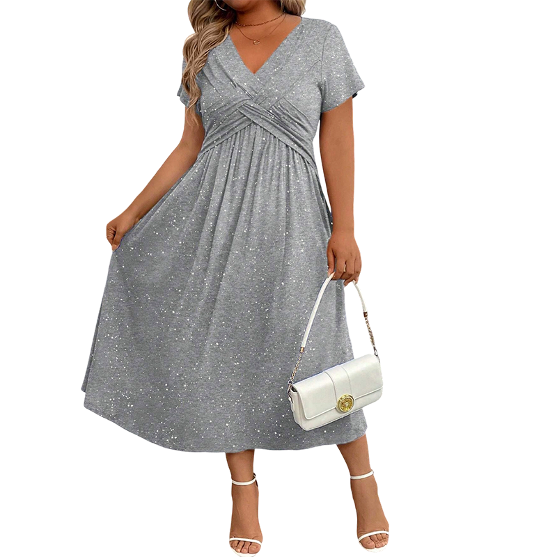 Sylinaa | Vestido Midi Cuello V Cintura Fruncida