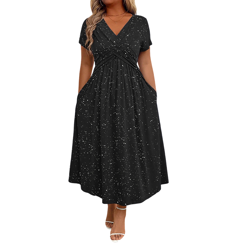 Sylinaa | Vestido Midi Cuello V Cintura Fruncida
