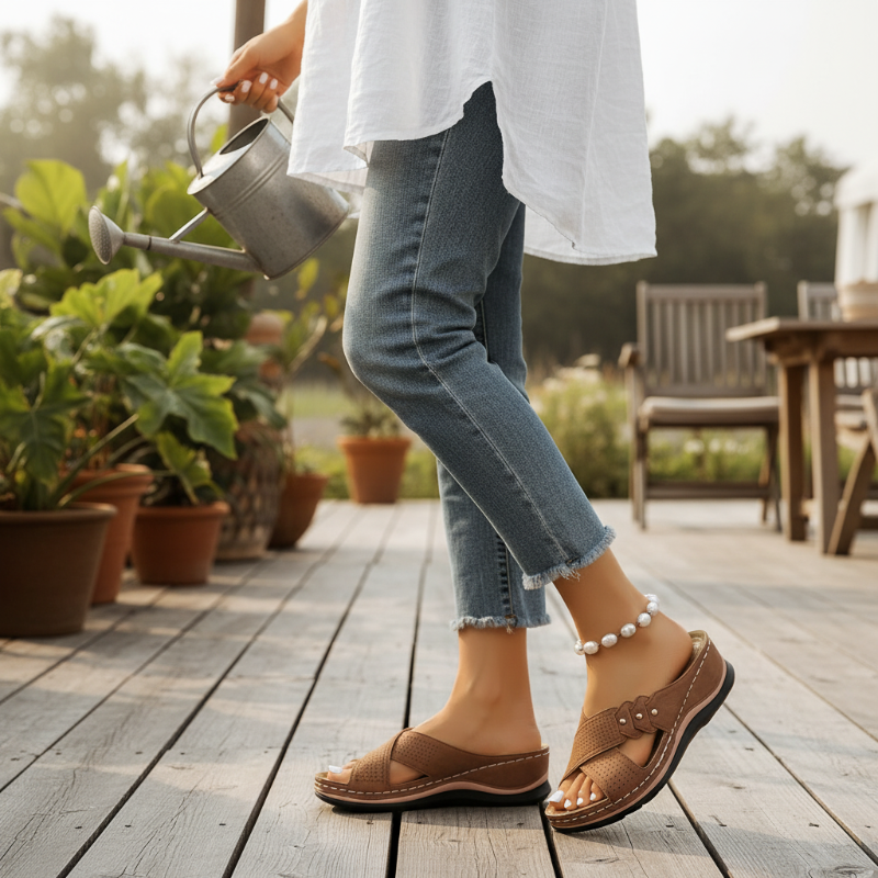 Shawen - Sandalias de Cuña Con Tiras Cruzadas