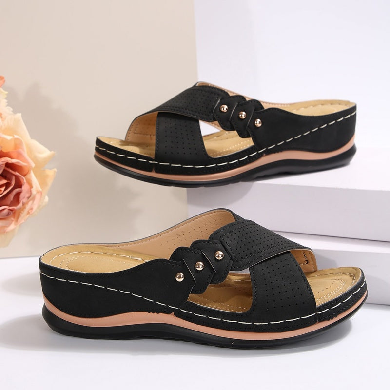 Shawen - Sandalias de Cuña Con Tiras Cruzadas