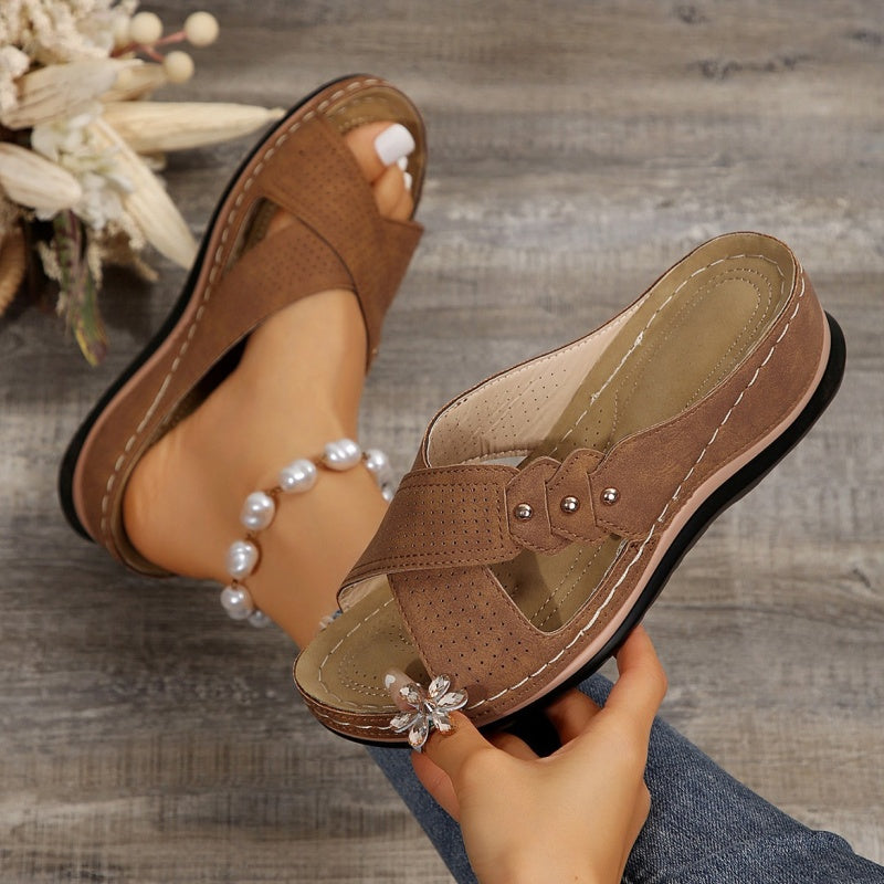 Shawen - Sandalias de Cuña Con Tiras Cruzadas